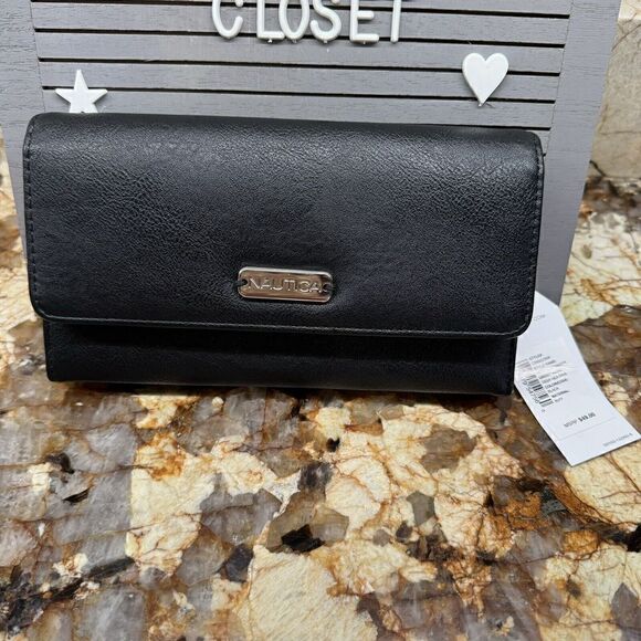 Nautica Buffed Money Manager Deep Sea Dive Black Trifold Wallet NWT - Picture 2 of 6